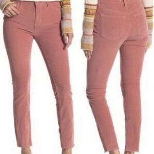 Free People We The Free Corduroy Pants 31 Pink High Rise Raw Hem Slim Straight
